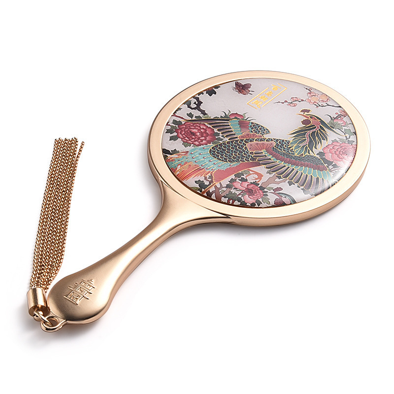 OEM Zinc Alloy Small Handheld vanity Oval Tiny Wallet Compact Pocket Mirror With Tassels