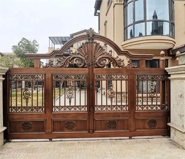 European style modern front main gate aluminum swing designs galvanized wrought iron gated garden arch for home