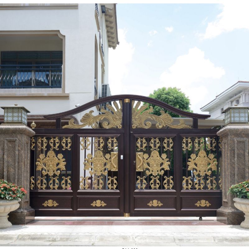 European style modern front main gate aluminum swing designs galvanized wrought iron gated garden arch for home