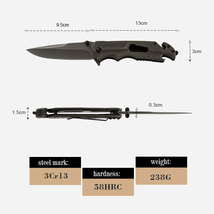 corrosion resistance durable heavy duty folding knife hexagon multipurpose camping hunting knife bottle opener belt cutter