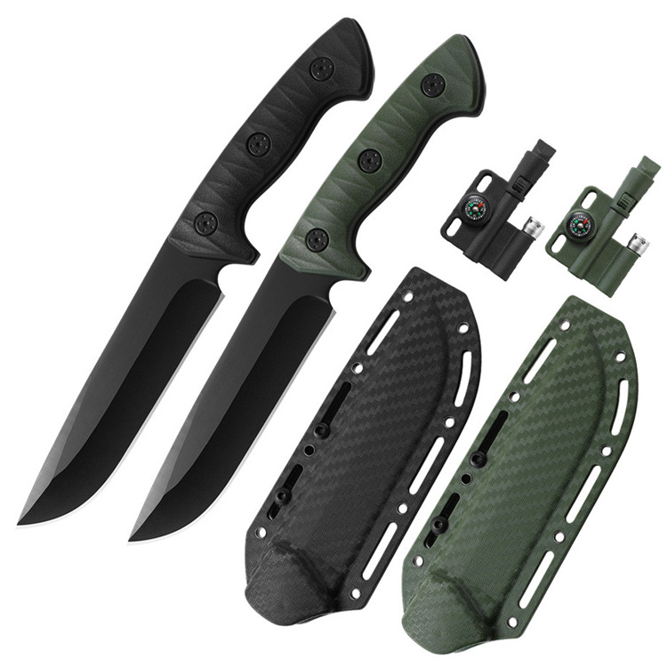 full tang hunting knife with carbon fiber sheath multifunctional mounting compass flint whistle LED straight knife outdoor