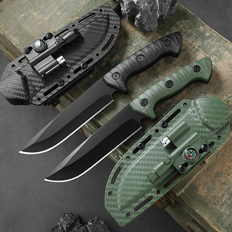 full tang hunting knife with carbon fiber sheath multifunctional mounting compass flint whistle LED straight knife outdoor