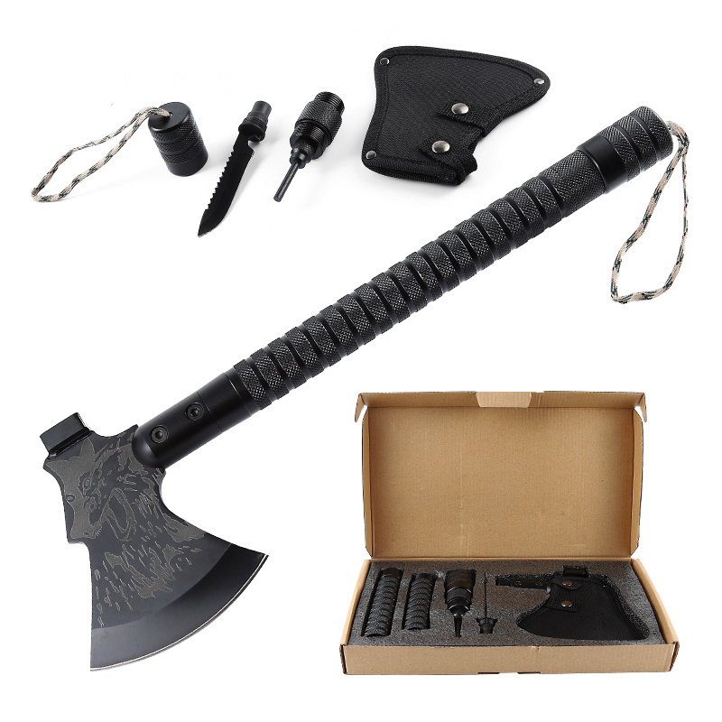 wolf tatoo Survival Axe Folding Portable Camping Axe MultiTool Hatchet Survival Kit Tactical Tomahawk for Outdoor Hiking Hunting