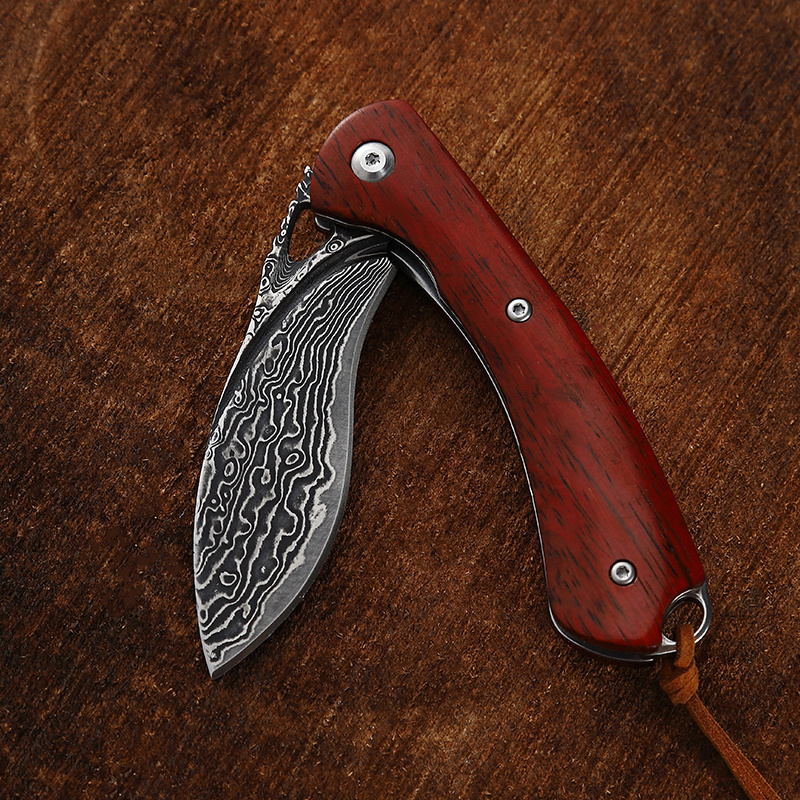 High quality handmade pakistan damascus steel folding outdoor bushcraft hunting pocket knife wooden handle