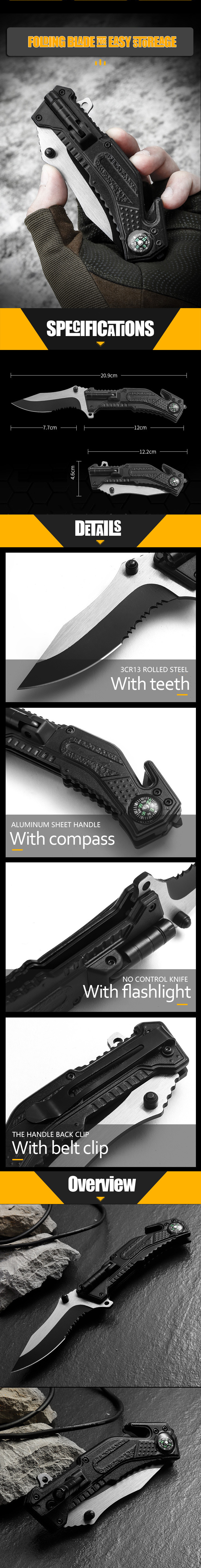 Hunting outdoor knives blank multi tool multitool folding pocket survival knife with compass flashlight