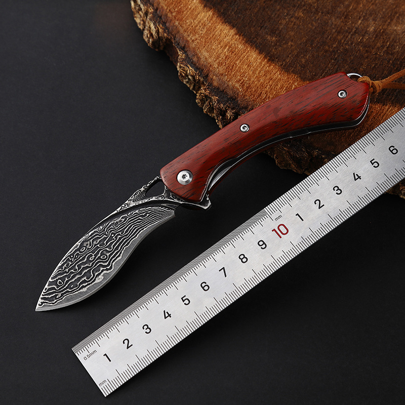 High quality handmade pakistan damascus steel folding outdoor bushcraft hunting pocket knife wooden handle