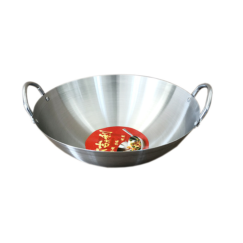 201 Stainless Steel Big Wok Fry Pan With Two Handles Cooking Wok