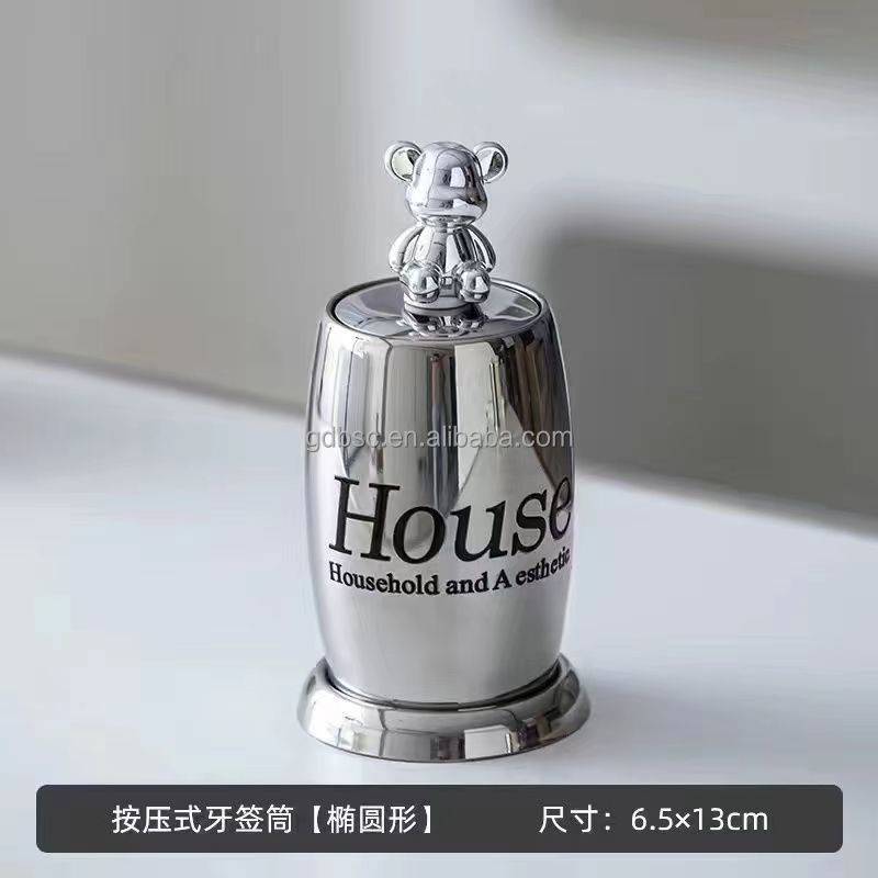 Stainless Steel Hand Press Portable Automatic Pressing Toothpick Jar