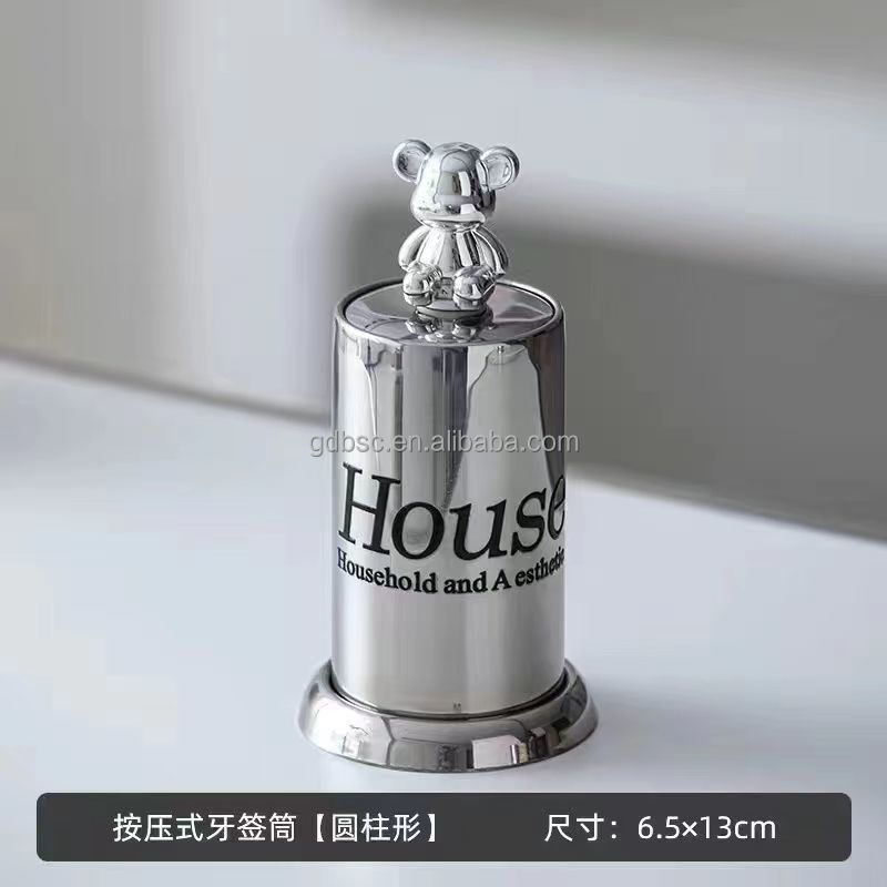 Stainless Steel Hand Press Portable Automatic Pressing Toothpick Jar