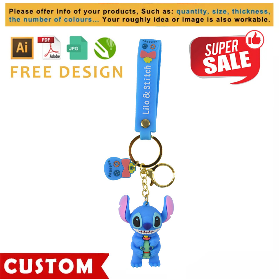 3D Cartoon Cute Monster Mickey Minnie Bear Design Keychain Car Key Ring Accessories Custom Doll Bag Backpack Pendant Soft Rubber