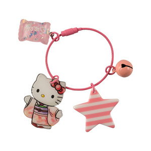 Cute kitty milk tea keychain hello metal enamel keychains liquid plush wristlet keyrings for girls