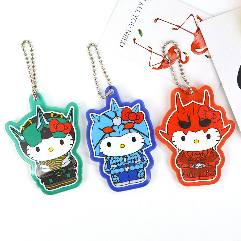 Cute kitty milk tea keychain hello metal enamel keychains liquid plush wristlet keyrings for girls