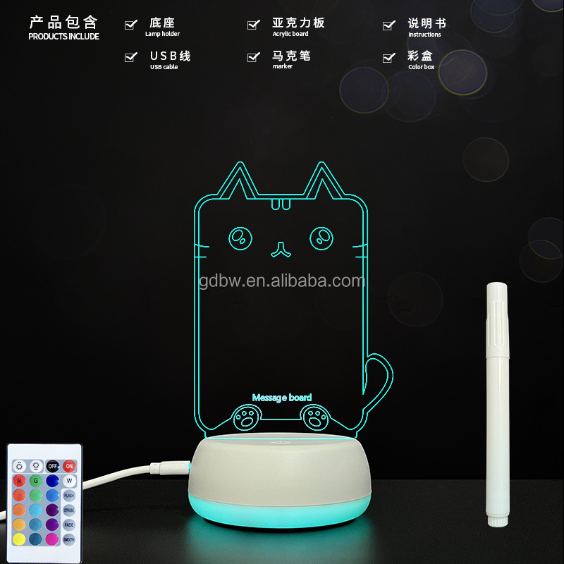 USB bedroom night light transparent acrylic message board with pen daily note creative DIY cute soft light bedside lamp