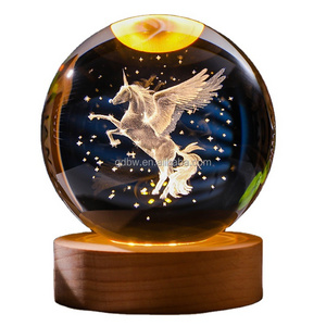 Home Decor Table Lamp Laser Engraved unicorn Night Light  Led Night Lights 3d Art Crystal Ball light