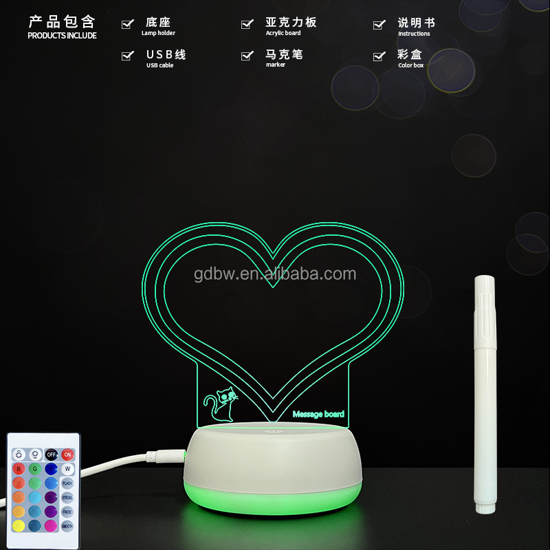 USB bedroom night light transparent acrylic message board with pen daily note creative DIY cute soft light bedside lamp