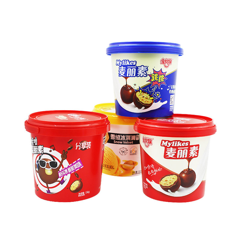 Ice cream tub bucket 500ml 600ml 2000ml food iml grade plastic bucket packaging tub with lid handle