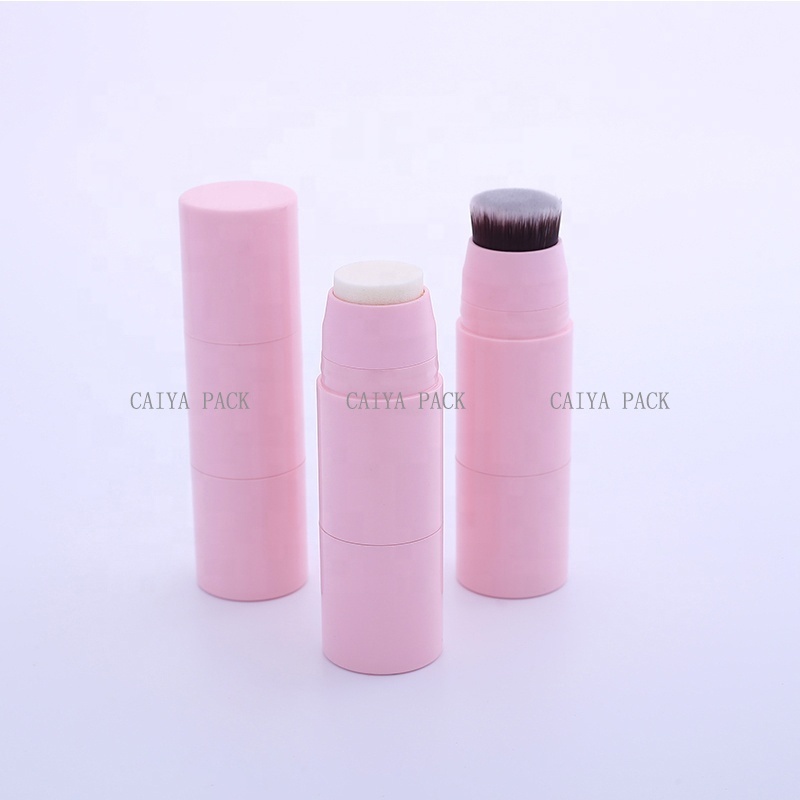 Makeup 2 In 1 Double Sides Round Empty Powder Stick Contour Blush Highlighter Foundation Concealer Pen Container With Brush