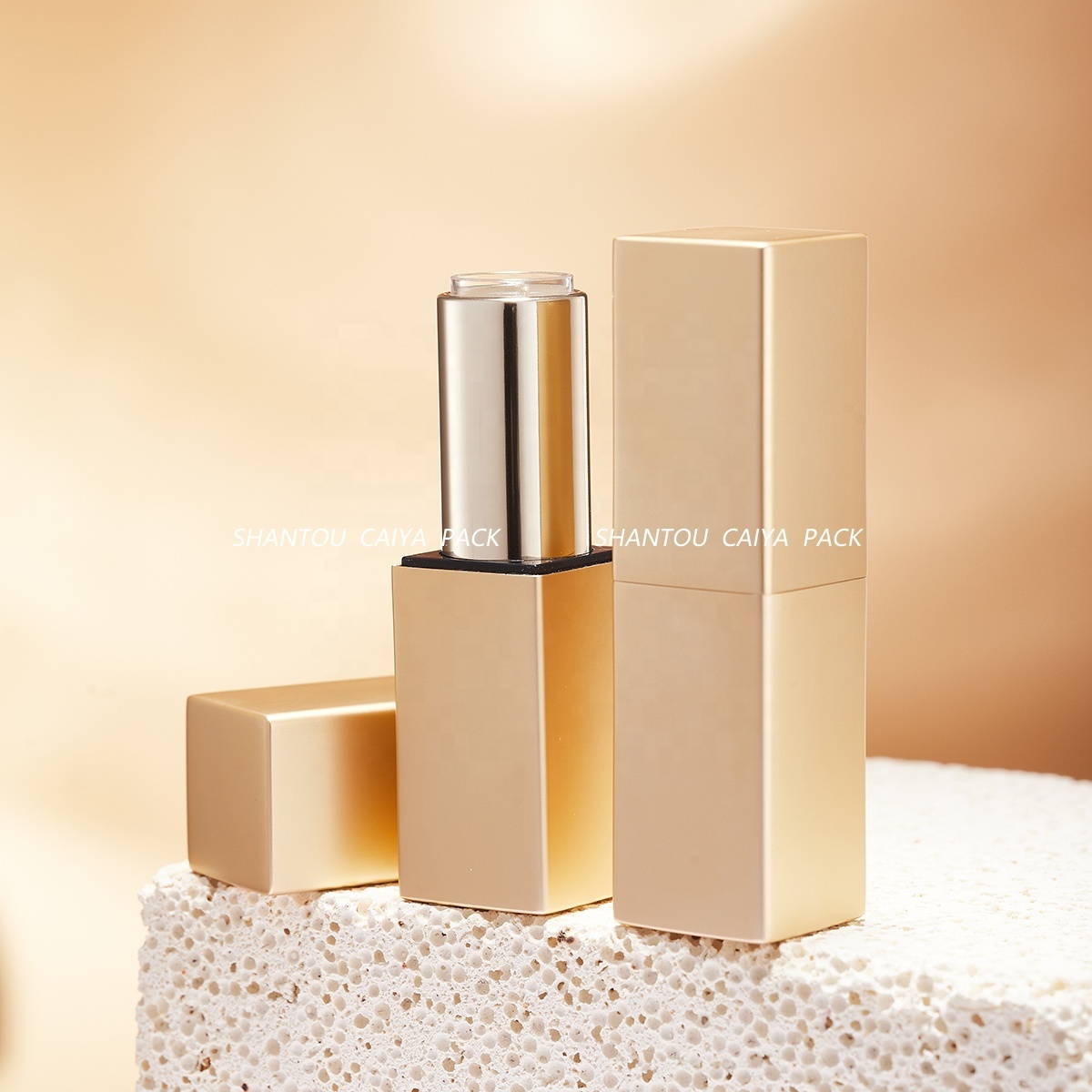 Luxury Gold Square Magnetic Lipstick Case 12.1mm Aluminum Shell Magnetic Lipstick Tubes High End Metal Lip Blam Container