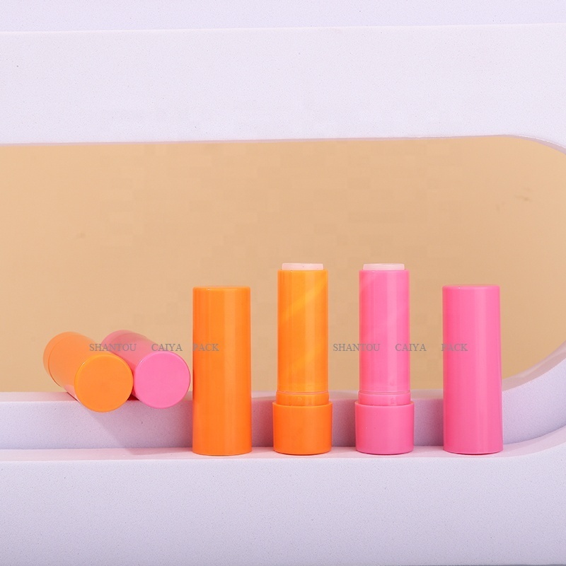 Wholesale skin lip care bulk plastic orange pink round lip balm round container tube Empty Plastic Lipstick Tube chapstick tube