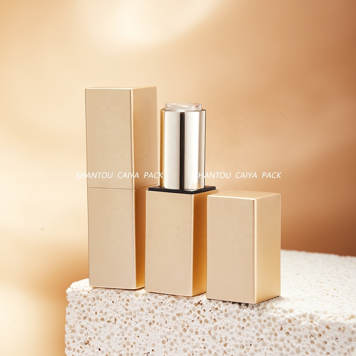 Luxury Gold Square Magnetic Lipstick Case 12.1mm Aluminum Shell Magnetic Lipstick Tubes High End Metal Lip Blam Container