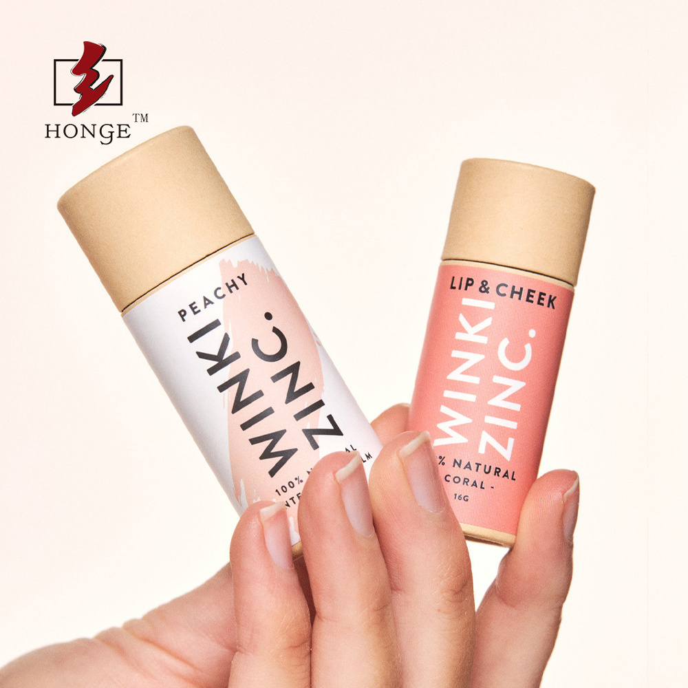 HONGE  Biodegradable Paper Lip Balm Sunscreen Push Up Paper Tubes With Custom Sticker For Paper Lip Balm Tube Container