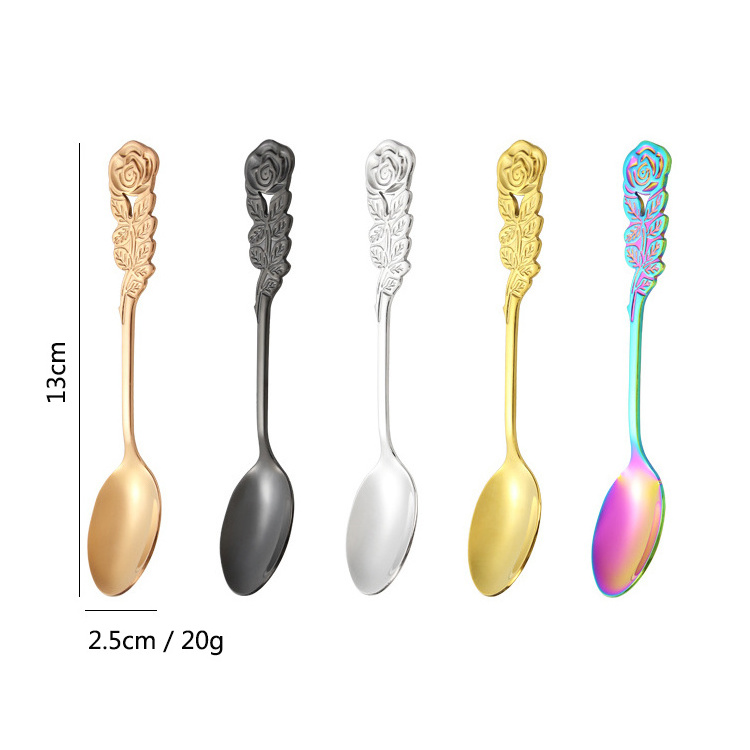 Creative Rose Handle Stainless Steel Small Tea spoons Coffee Spoon Stirring Spoon