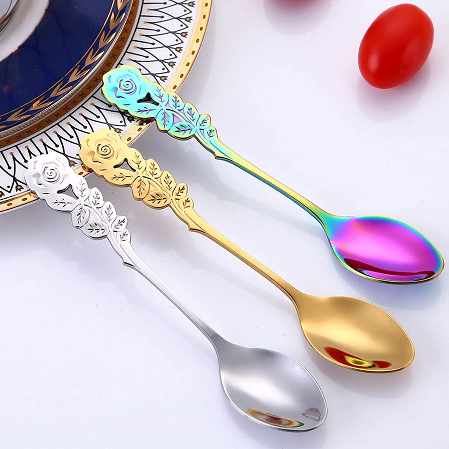 Creative Rose Handle Stainless Steel Small Tea spoons Coffee Spoon Stirring Spoon