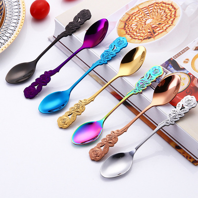 Creative Rose Handle Stainless Steel Small Tea spoons Coffee Spoon Stirring Spoon