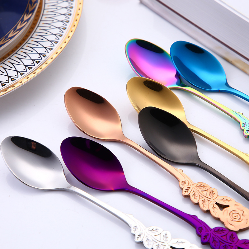 Creative Rose Handle Stainless Steel Small Tea spoons Coffee Spoon Stirring Spoon