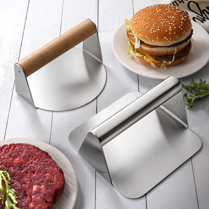 Stainless Steel   Heavy-duty Round Square Smashed Burger Press BBQ Grilling Accessories