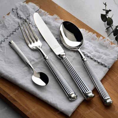 Europe Silver Luxury Fashion Cutlery Set 18/10 Stainless Steel Creativity Gift Roman Column Flatware