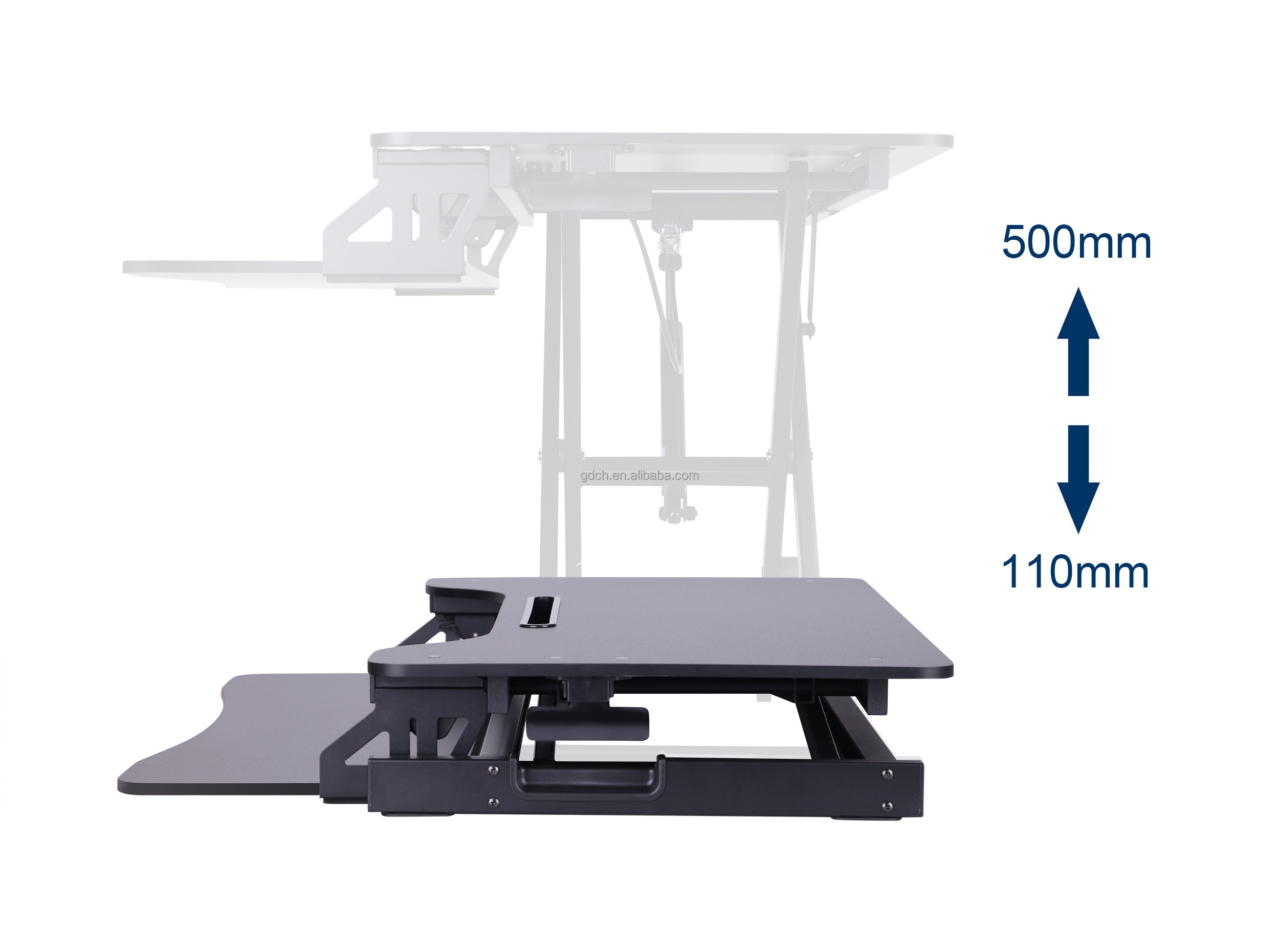 500mm Tall Standing Desk Height Adjustable Workstation with Removal Keyboard Tray