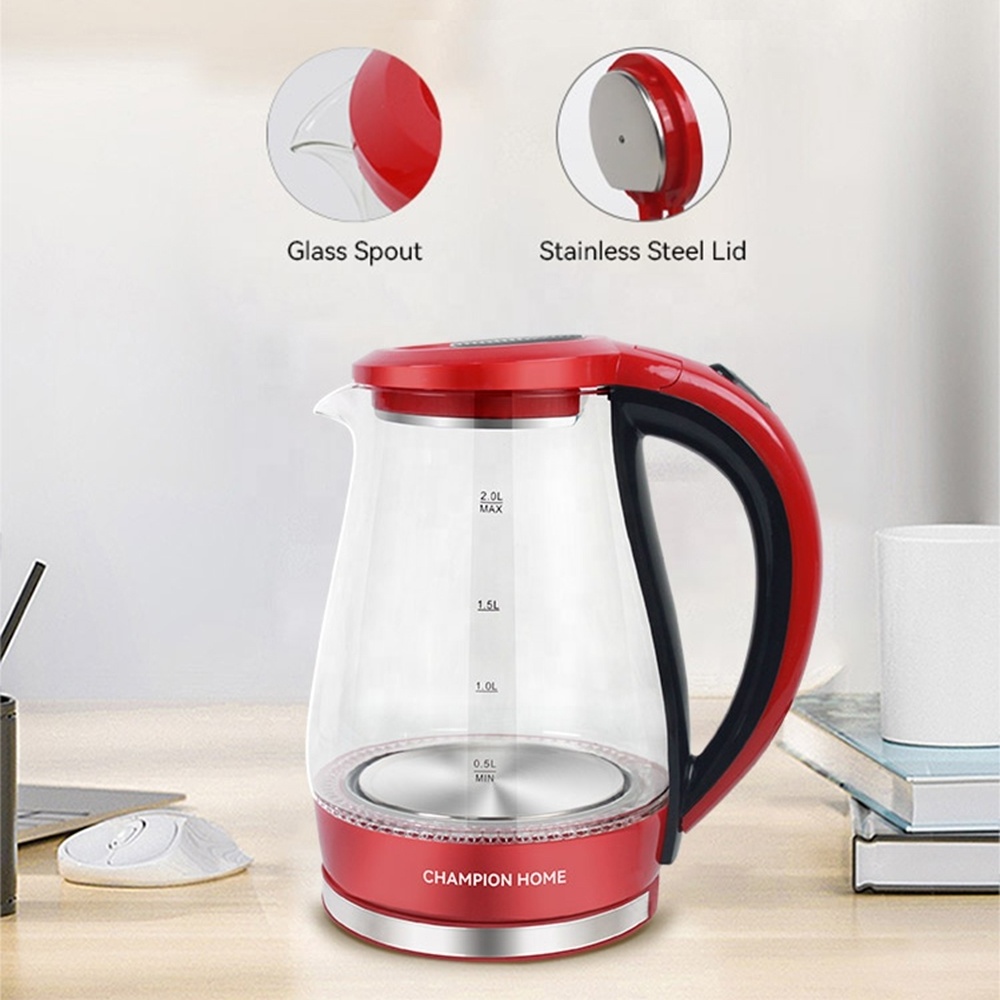 Large Capacity  High Borosilicate Glass Cordless Transparent Kettle Electric Illuminating Glass Kettle