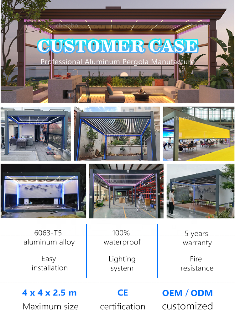 Best Sale Easily Assembled Automatic Unrusted Waterproof Backyard Gazebo Outdoor Canopy Garden Pergola Louver Pavilion