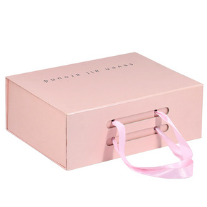 Luxury Custom Rigid emballage paper Underwear T shirt Garment Magnetic Foldable Packaging Gifts Boxes with ribbon handle folding