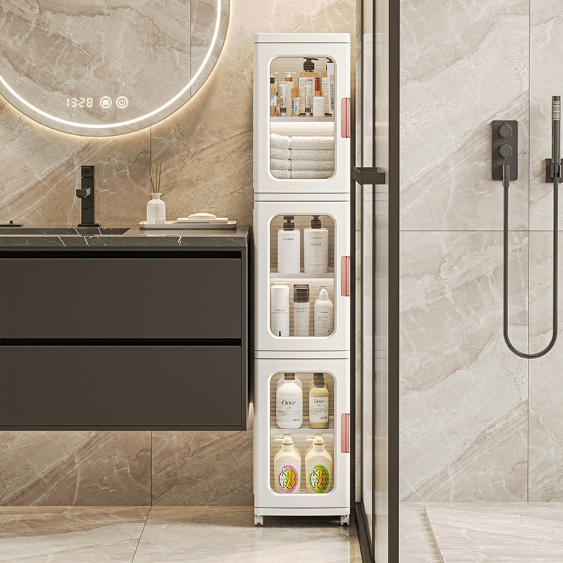 Bathroom Narrow Floor Cabinet Not Install with Doors and Lid Slim Storage Shelves for Hallways Toilet Paper Storage Organizer