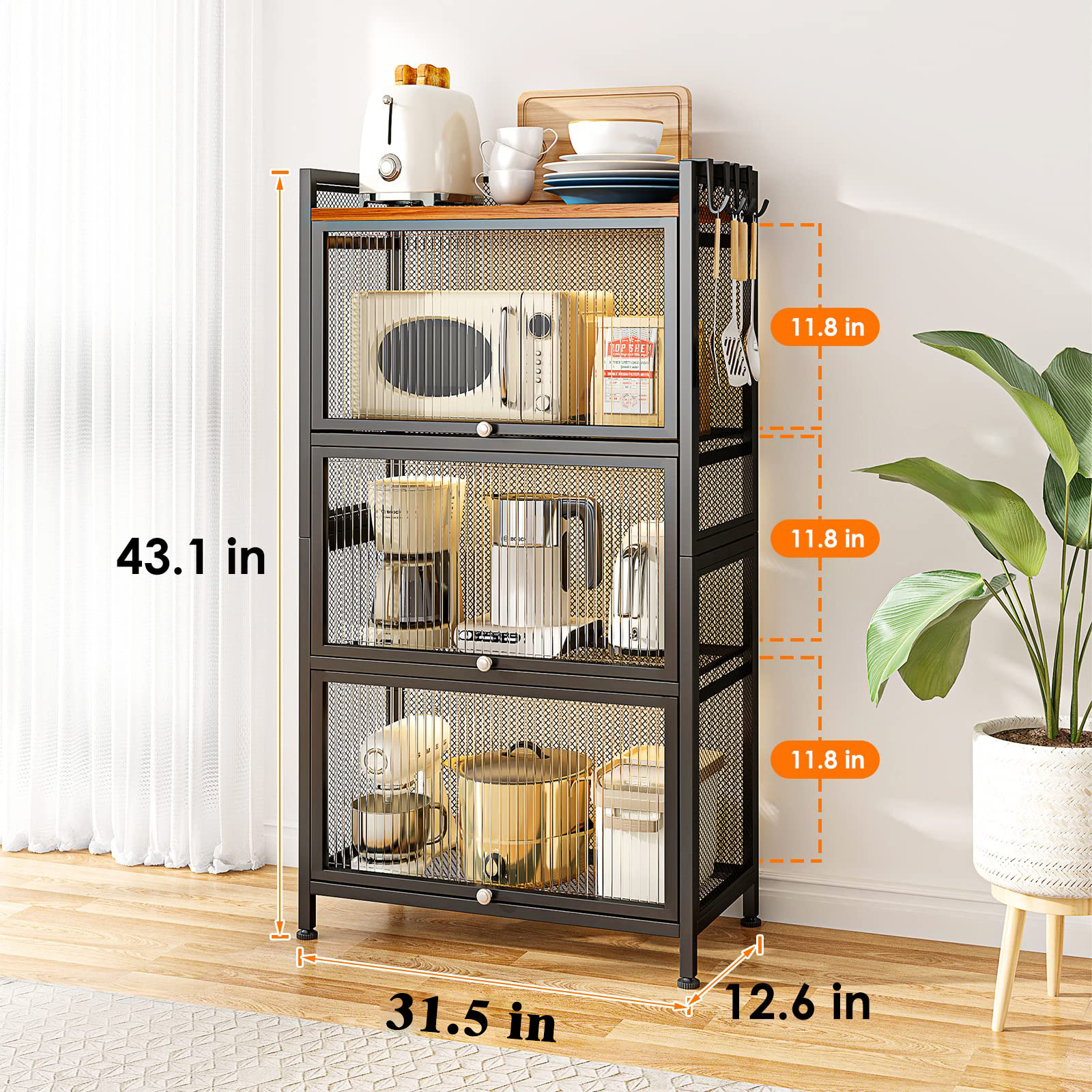 4/5 Tier Metal Kitchen Organizer Shelf Microwave Storage Rack with Storage Cabinet and Bakers Rack