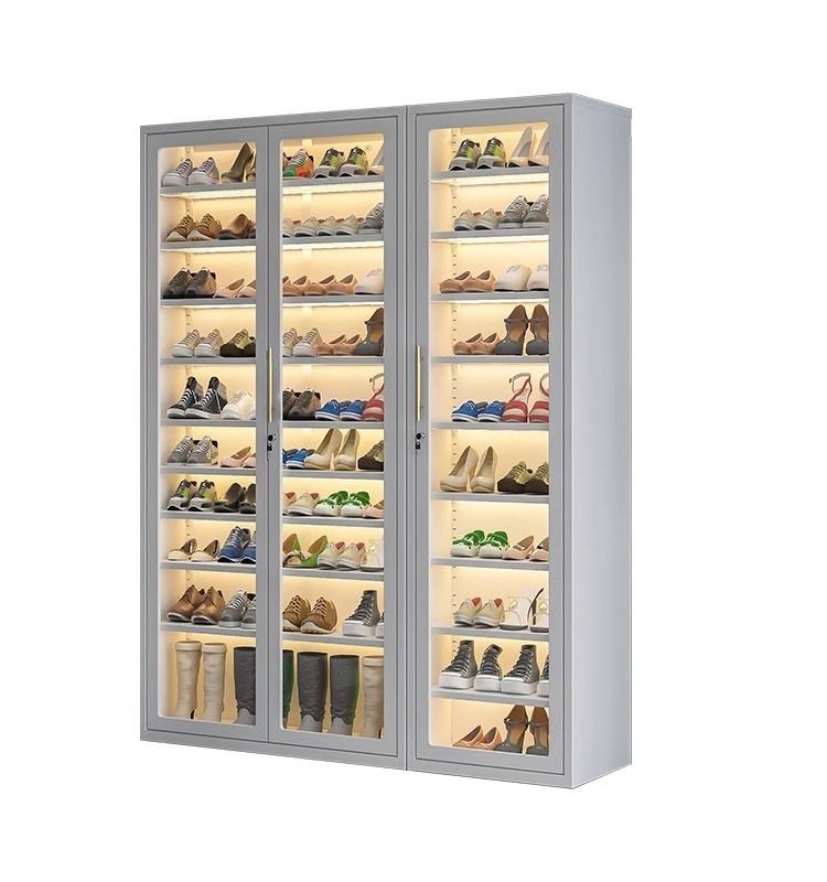 Custom Made Large-capacity Shelves Adjustable Entry Porch Beauty Salon Simple Shoes Cabinets With Glass Doors