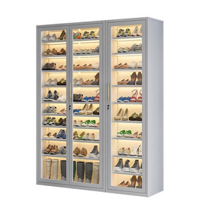 Custom Made Large-capacity Shelves Adjustable Entry Porch Beauty Salon Simple Shoes Cabinets With Glass Doors