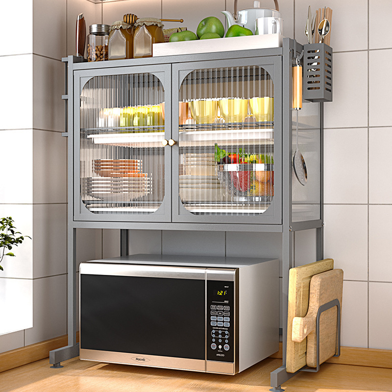 Countertop storage rack Carbon steel multilayer Closed microwave oven storage rack with cabinet door stand kitchen rack