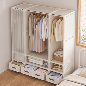 Simple Wardrobe Floor-Standing Rental House Storage Cabinet Organizer Multi-Layer Cloth Wardrobe Large Capacity Hanging Cabinet