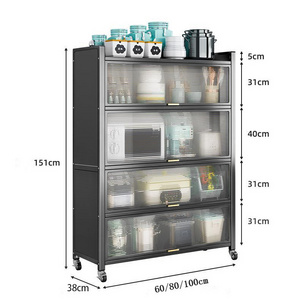 New style kitchen organizer rack living room with door shelf multifunctional floor multi-layer microwave metal storage cabinet