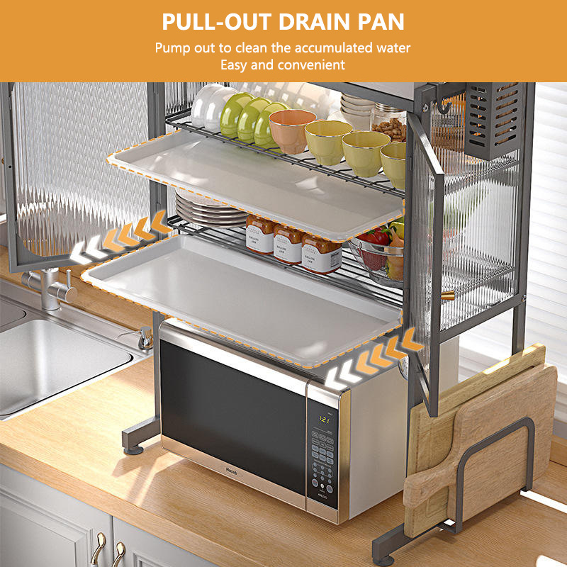 Countertop storage rack Carbon steel multilayer Closed microwave oven storage rack with cabinet door stand kitchen rack