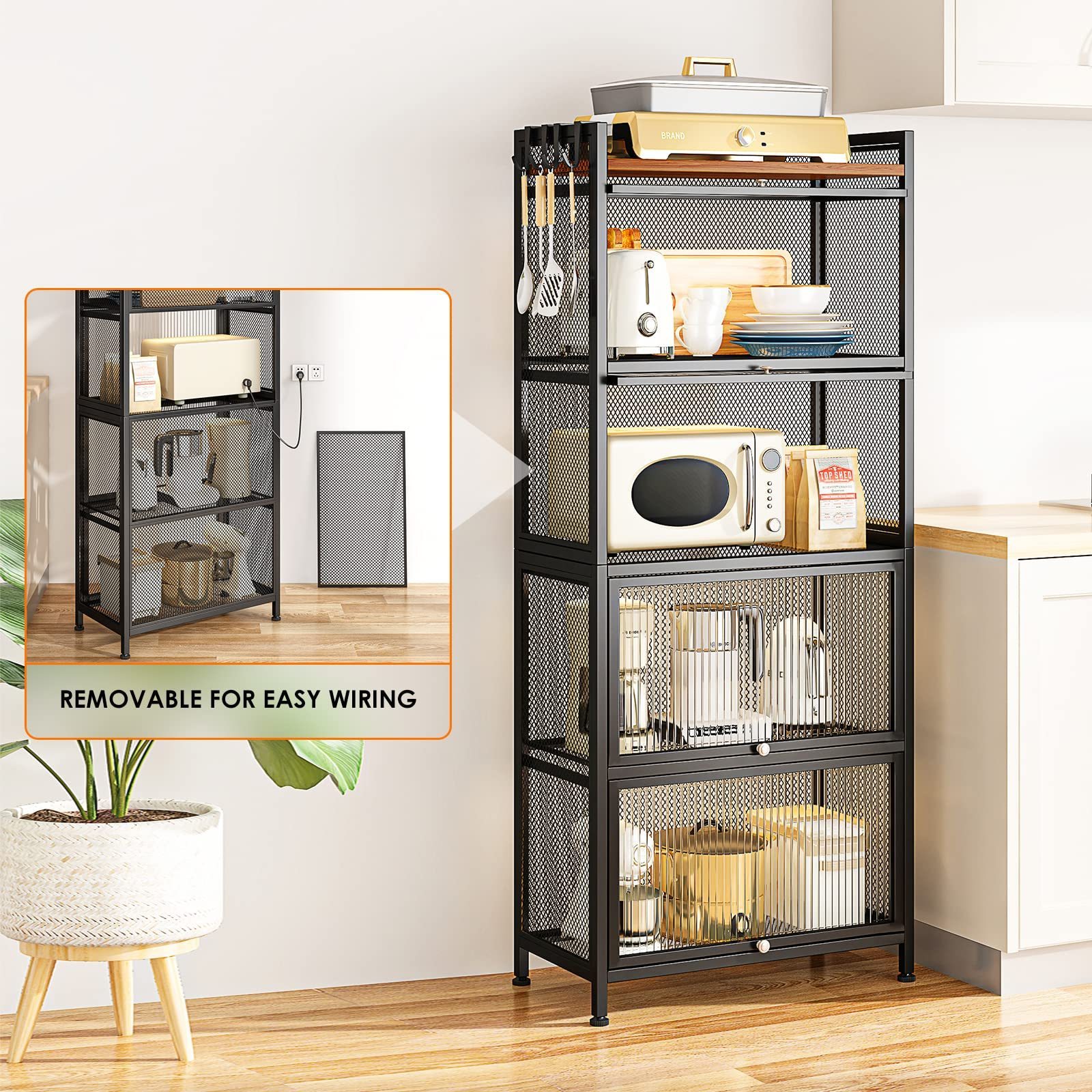 4/5 Tier Metal Kitchen Organizer Shelf Microwave Storage Rack with Storage Cabinet and Bakers Rack