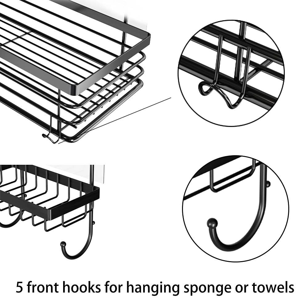 2023 4 pack stainless steel Shower Caddy bathroom Shelf Organizer with 2 Soap Dishes Adhesive Black Bathroom Rack with Hooks