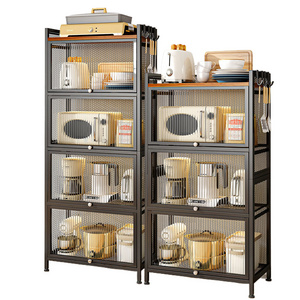 4/5 Tier Metal Kitchen Organizer Shelf Microwave Storage Rack with Storage Cabinet and Bakers Rack