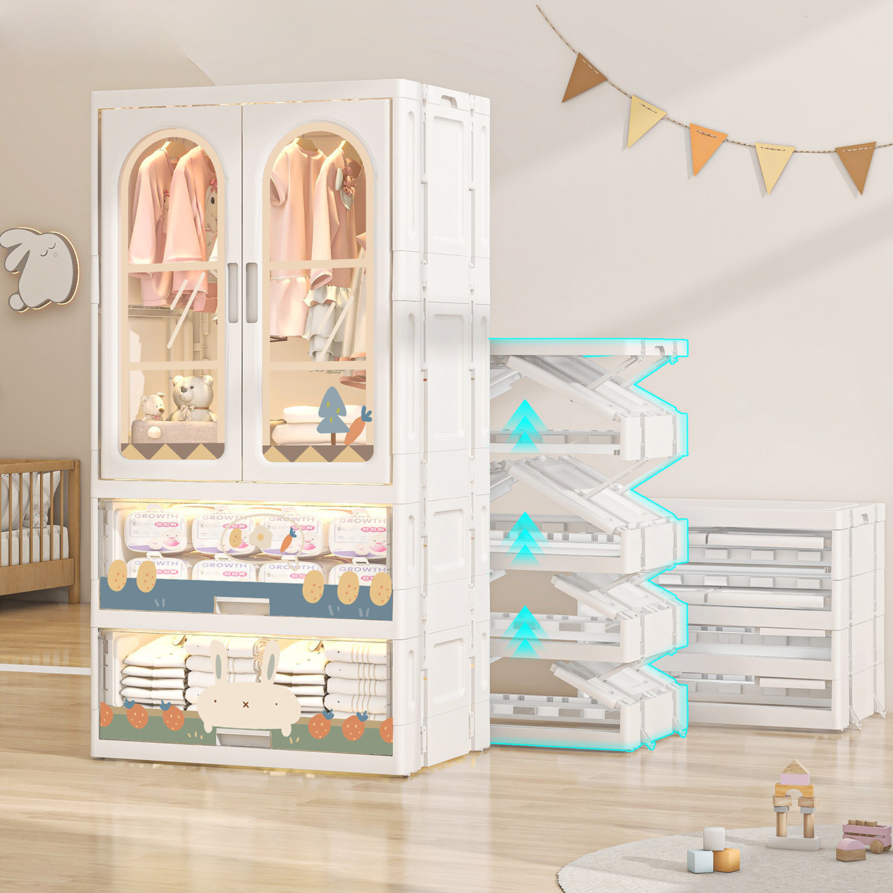 Wholesale Installation-Free Foldable Plastic Wardrobes Storage Cabinets Kids Cabinet Clothing Storage Cabinets For Clothes