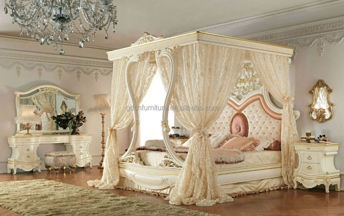 European style villa furniture French style palace solid wood carved frame bed master bedroom wedding Canopy wooden beds