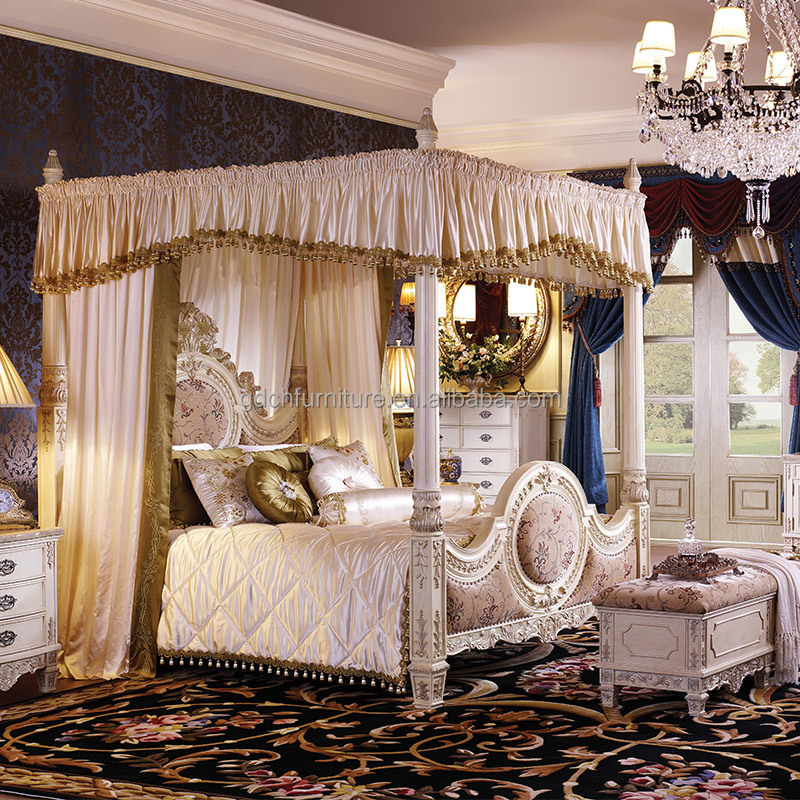 European master bedroom painted solid wood double bed luxury French palace carved wedding bed princess bed