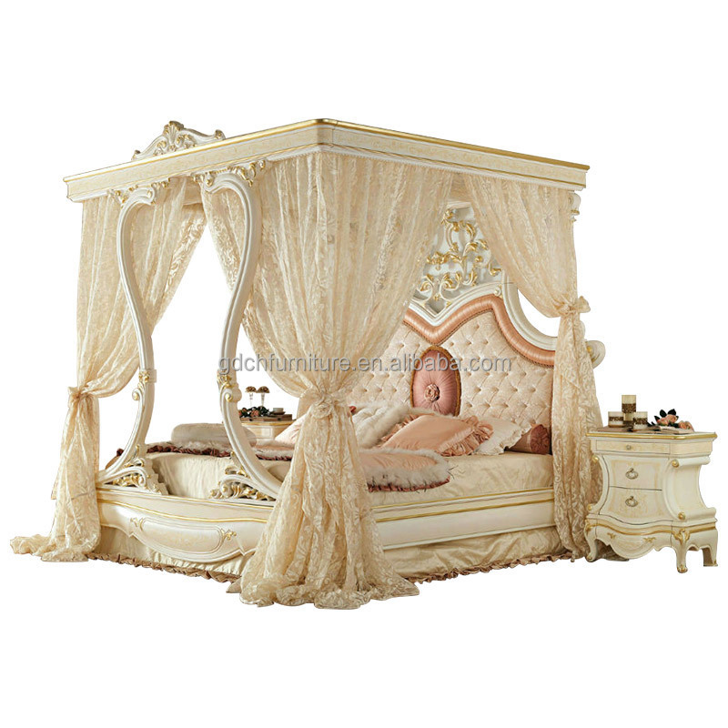 European style villa furniture French style palace solid wood carved frame bed master bedroom wedding Canopy wooden beds